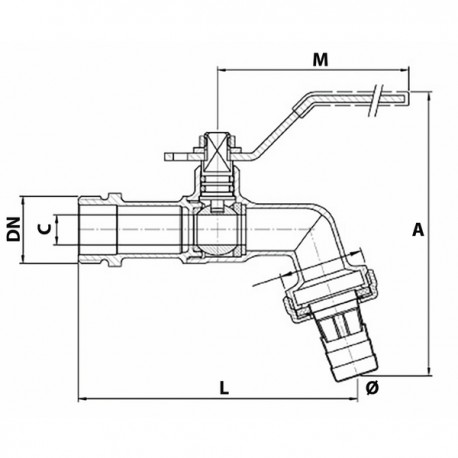 Válvula de carga esférica conexión a la punta 3/4" 3/4" - DIFF